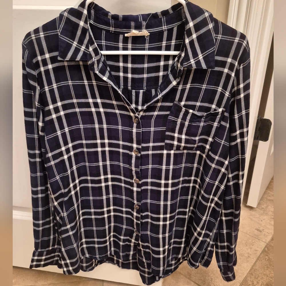 Mystree Navy and White Plaid Button Down Shirt